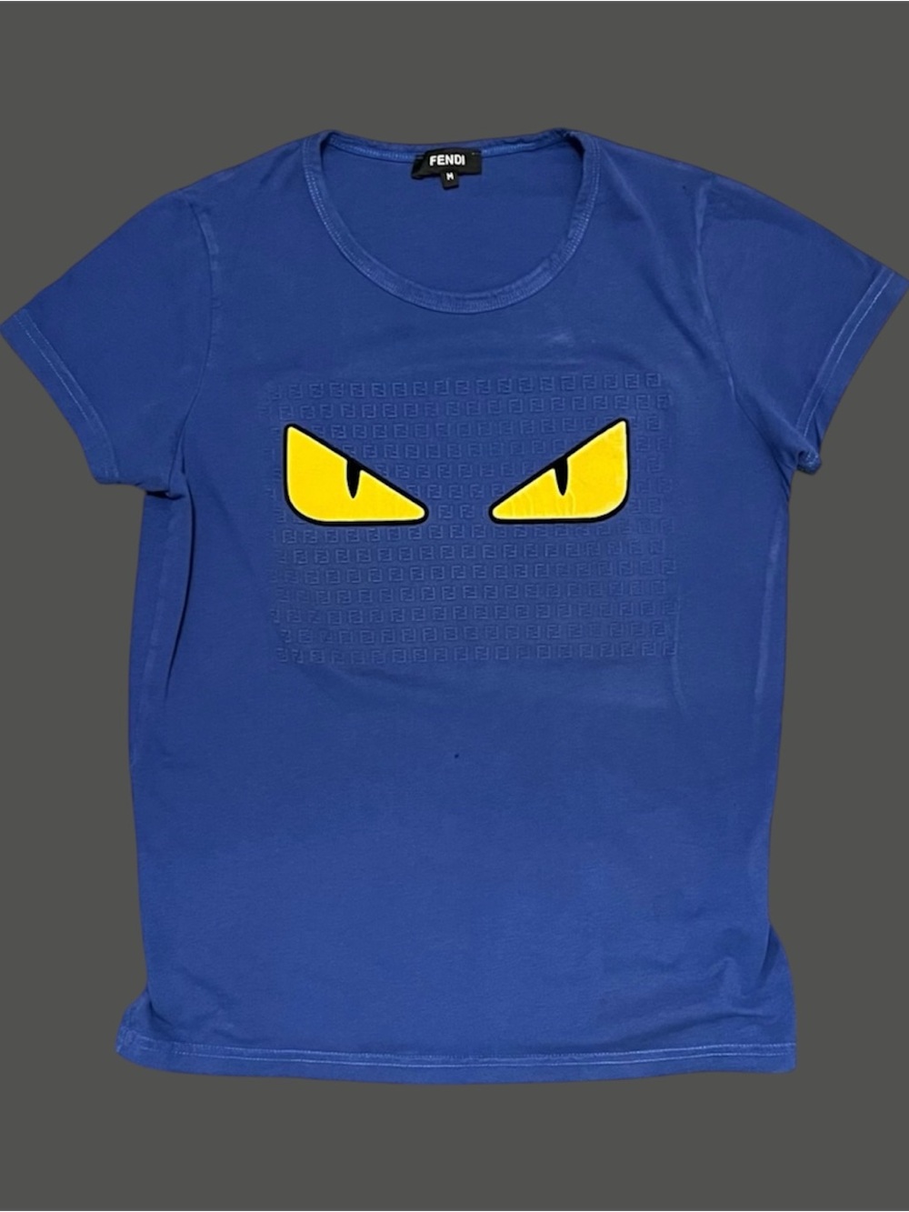 Fendi Womens Royal Blue Tee with Yellow Eye Graphic